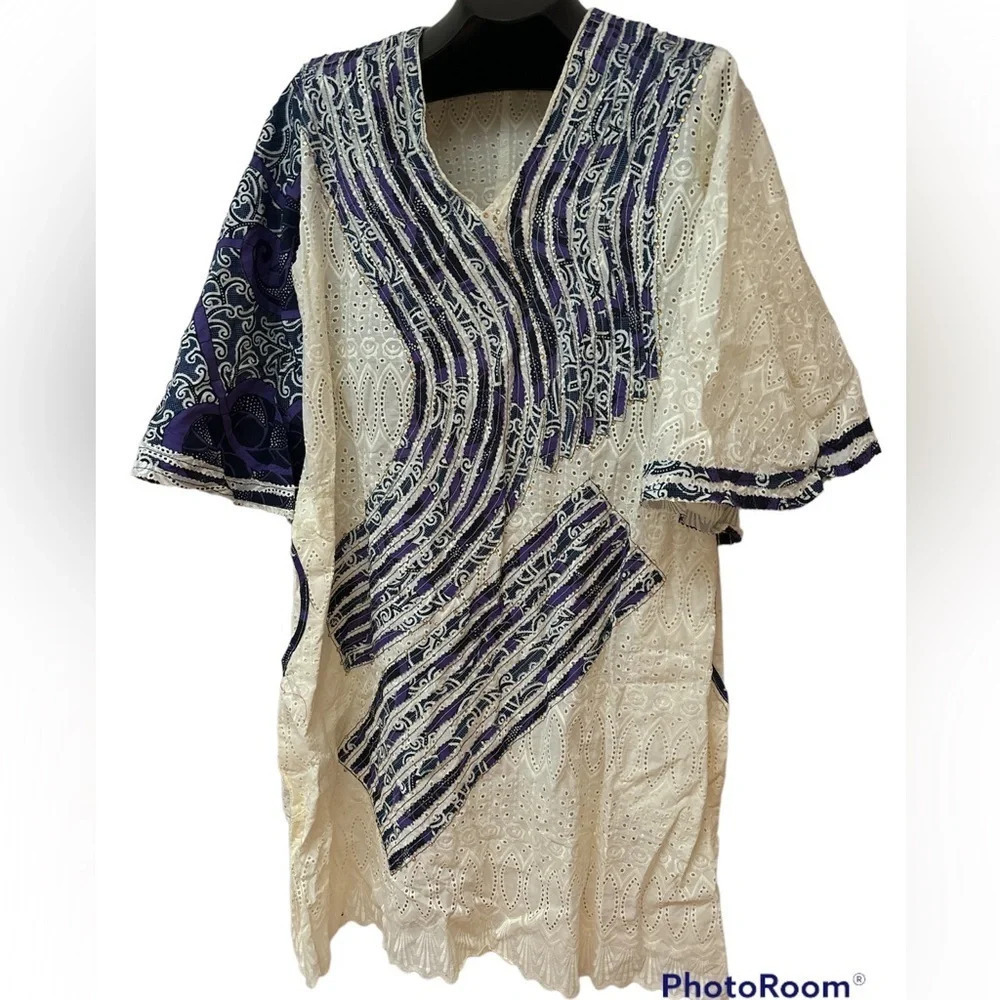 Vintage Style  Cream Lace and Ankara Midi Length Kaftan Size S/M